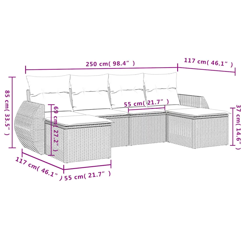 Set Divano da Giardino 6 pz con Cuscini Marrone in Polyrattan 3254060