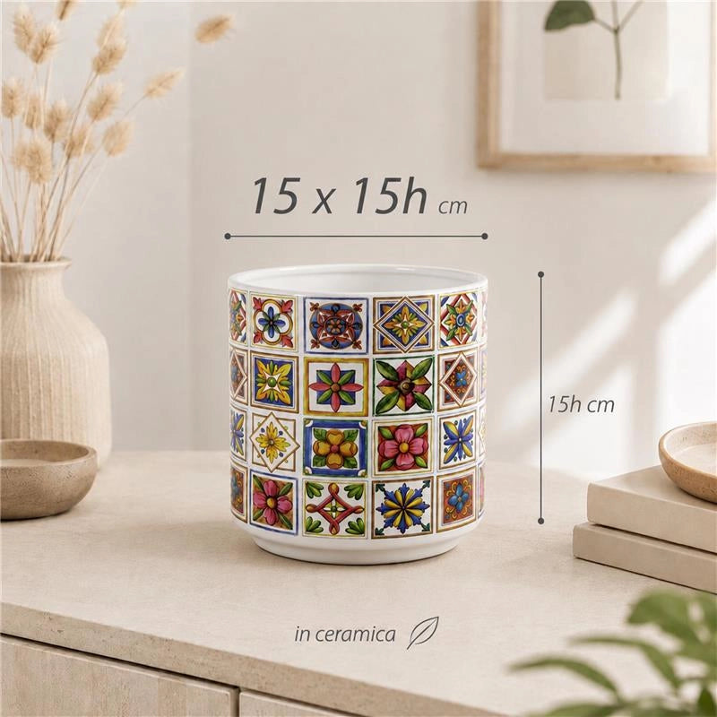 VASO IN CERAMICA CON RIQUADRI DIMENSIONI 15X15H CM