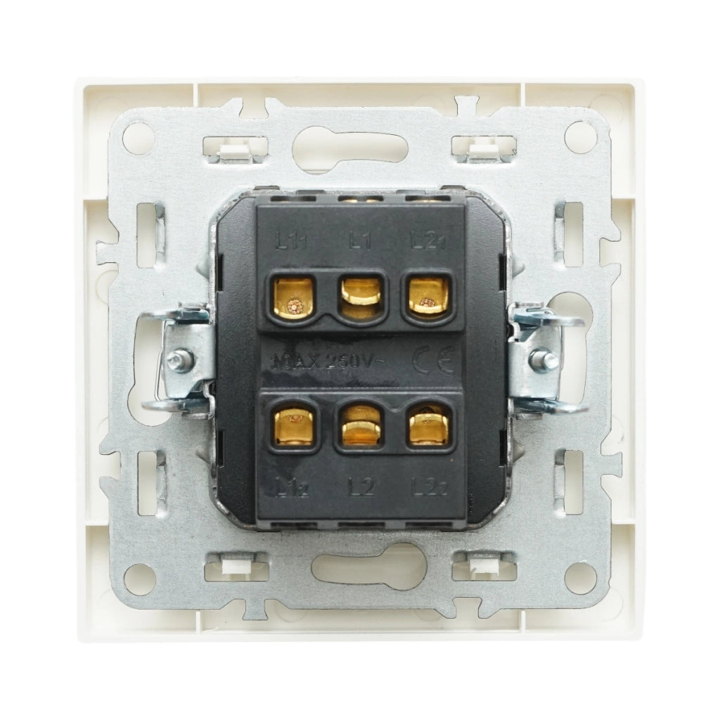 Interruttore doppio, bianco, da incasso, 220V, 10AX, ABS 80x80mm