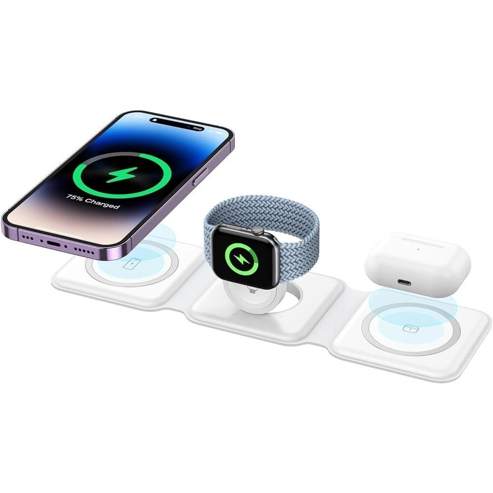 Trade Shop - Caricatore Wireless 3in1 Universale Caricabatterie Magnetico Pieghevole Da 15 W -