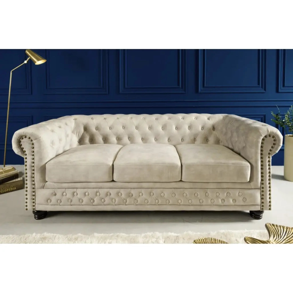 Divano dritto EDGAR – Bianco champagne – 3 posti – Velluto stile barocco