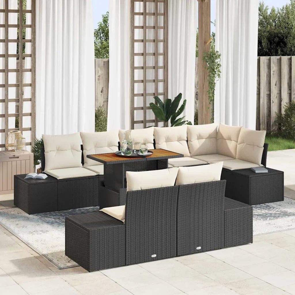 Set da Pranzo per Giardino con cuscino 9 pcs Nero e Crema 3349977