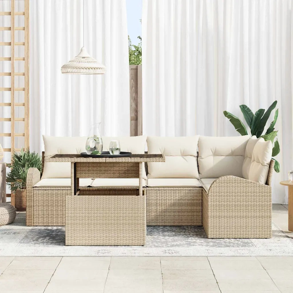 Set Divano da Giardino 6 pcs Marrone e Crema polyrattan 3348647