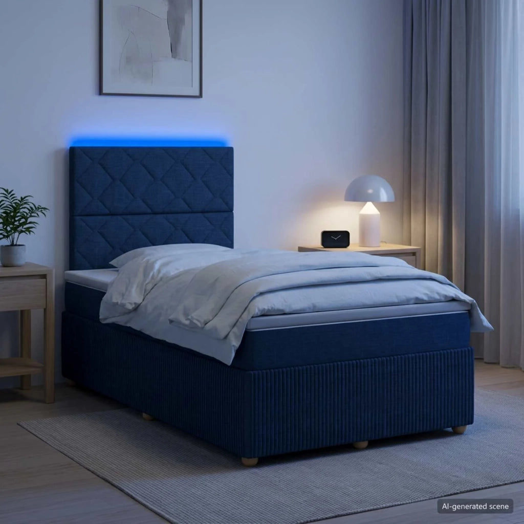 Letto Box Spring LED con Materasso Blu 120 x 190 cm Tessuto 3455824