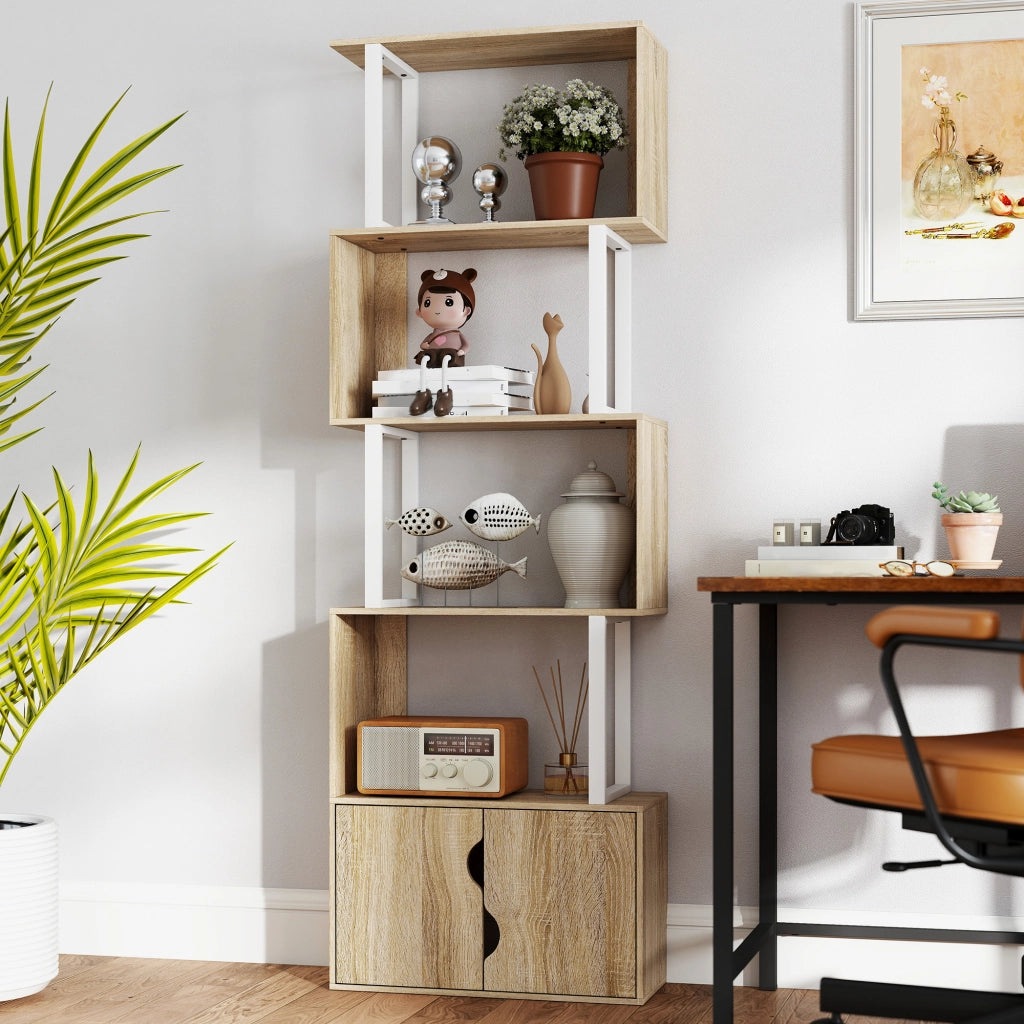 Libreria con ante e ripiani ¨C zephmum ¨C legno naturale 60x24x179 cm