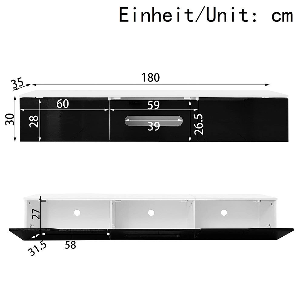 Mobile TV bicolore - Xylo - 180cm lucido LED RGB fissaggio a muro