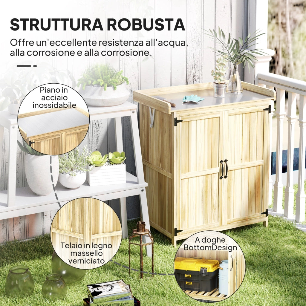 Armadietto da Giardino in Legno con 2 Ante ¨C Zephmum ¨C Legno Naturale 90x60x120
