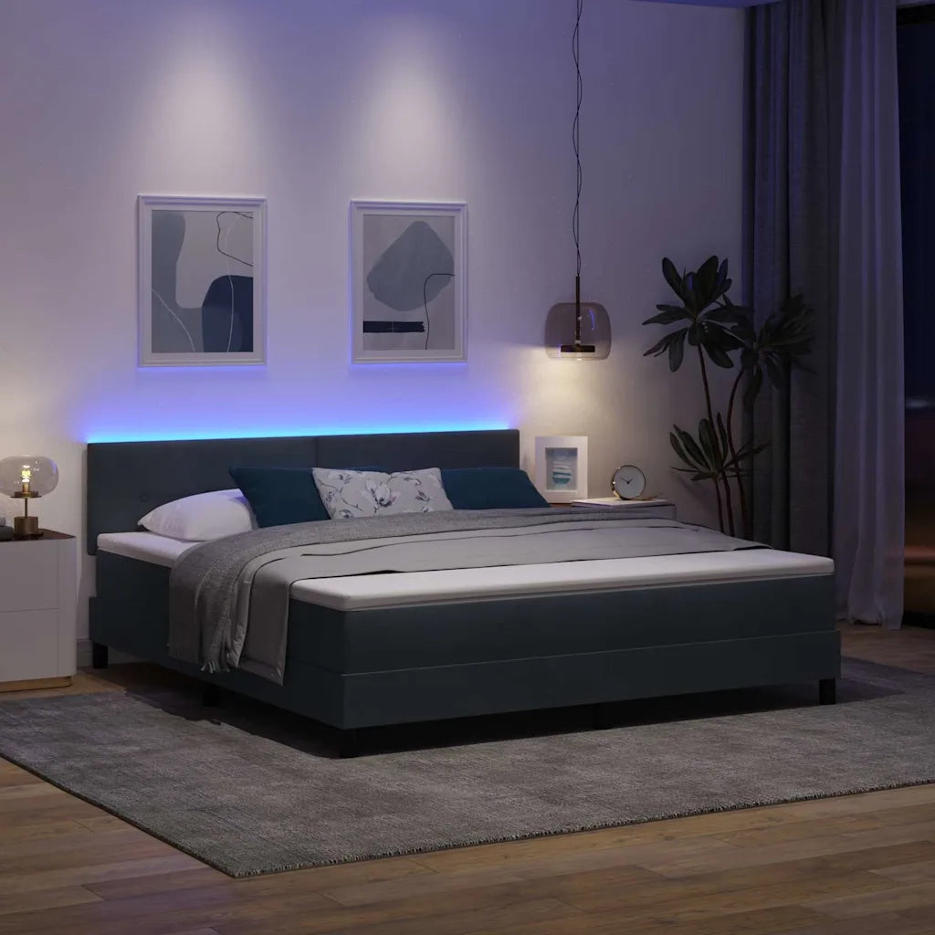 Letto a Sorgente LED con led Grigio scuro 180 x 200 cm Velluto