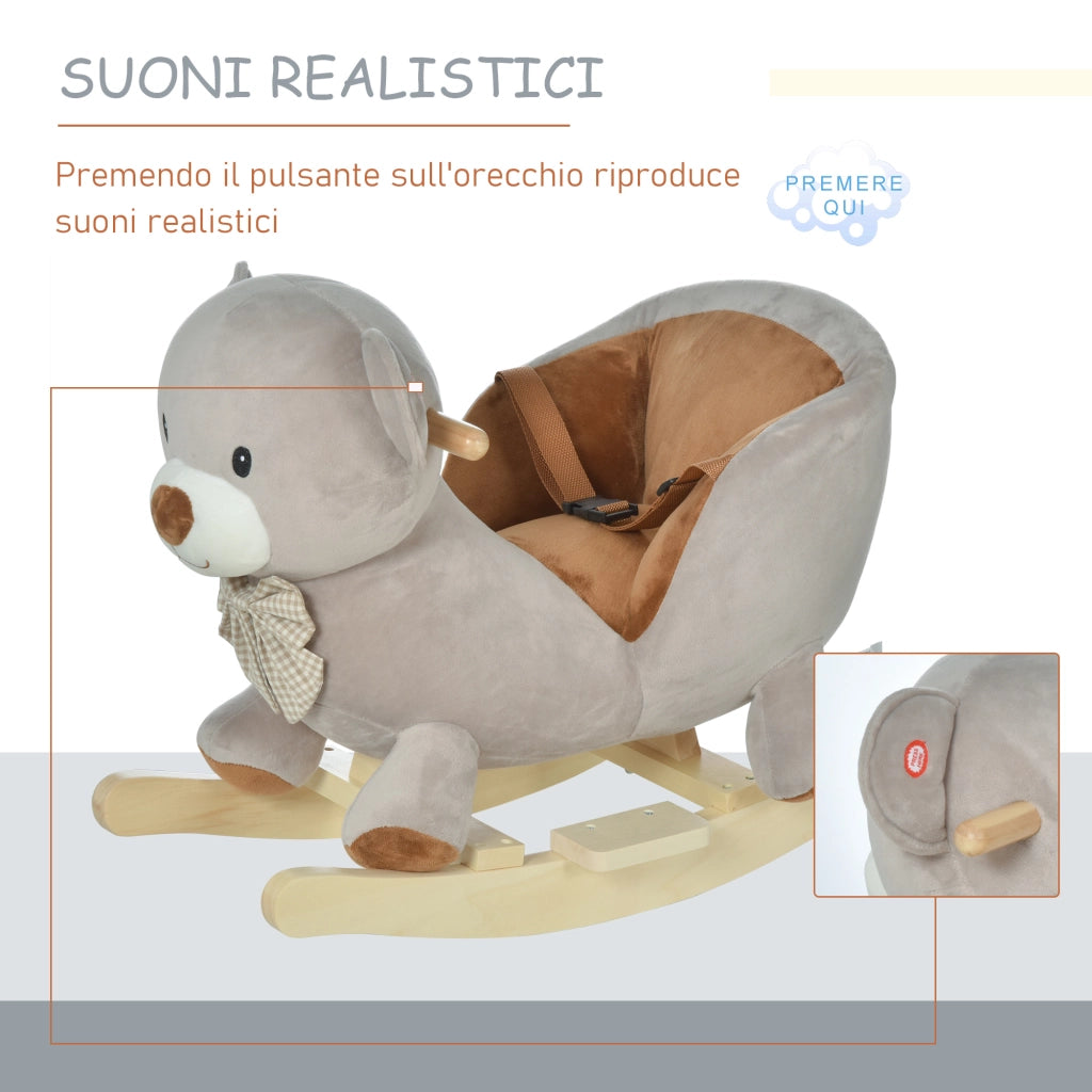 Cavallo a Dondolo Orso Interattivo ¨C Xylo ¨C Grigio 60x33x50cm Bambini 18-36 Mesi con Suoni
