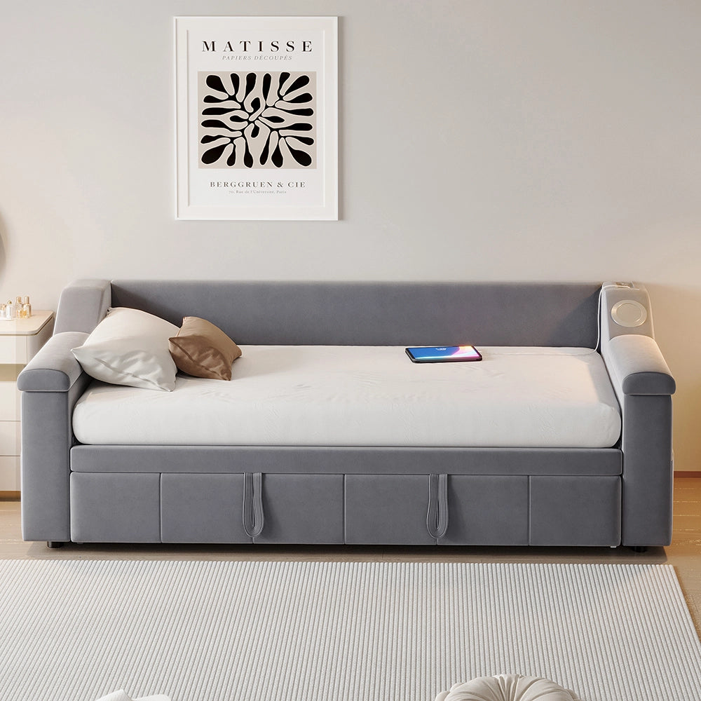 Divano letto - Xylo - 90x190 cm Bluetooth USB velluto grigio