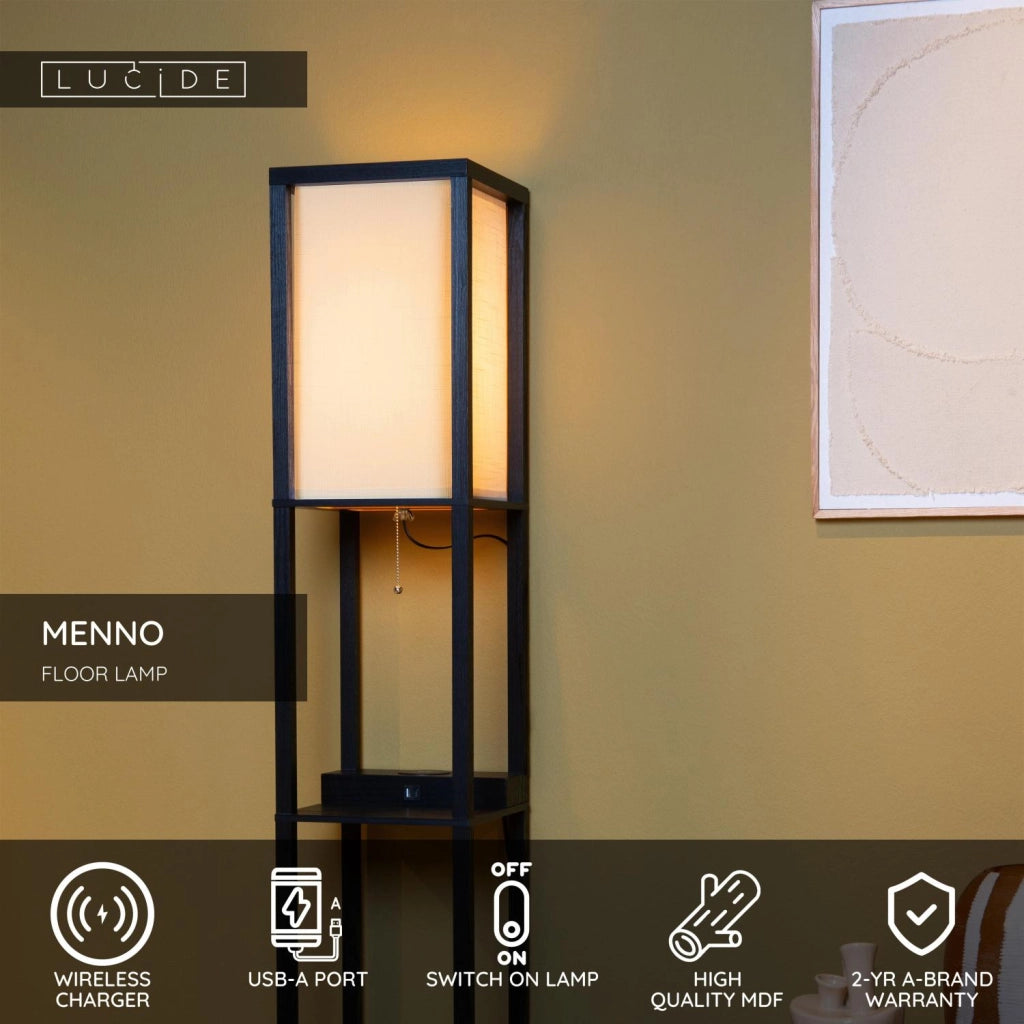 Lampada da terra MENNO Lucide E27 nero crema USB