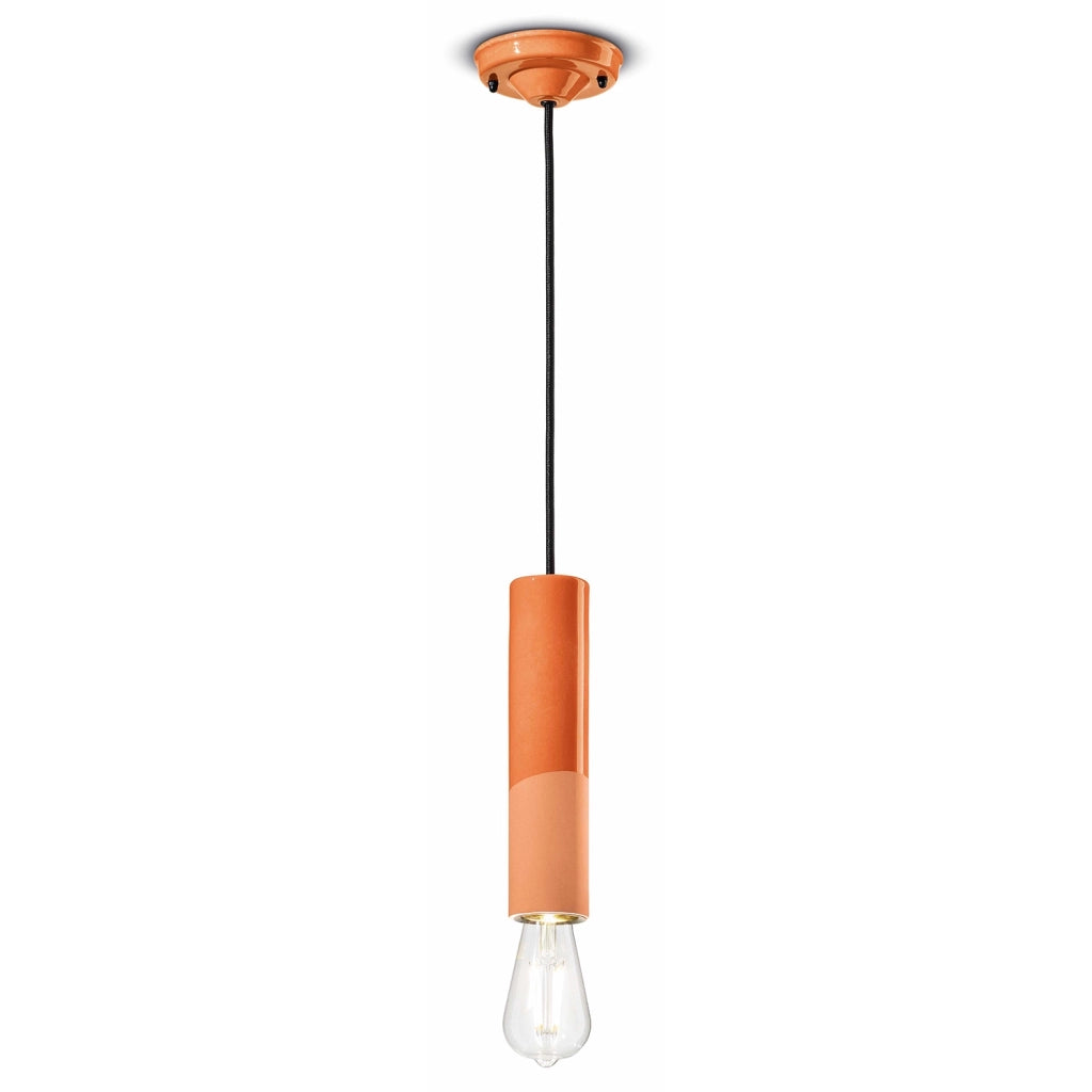 Sospensione Piccola Vintage Decò Pi Ceramica Arancio Pesca 1 Luce E27