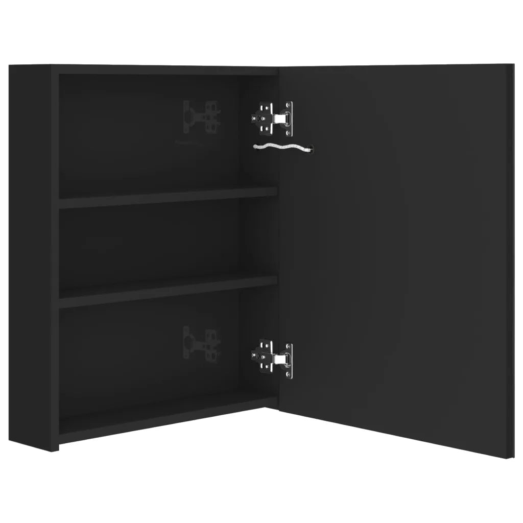 Armadietto Bagno con Specchio e LED-Mobile bagno con specchio Nero Lucido 50x14x60 cm