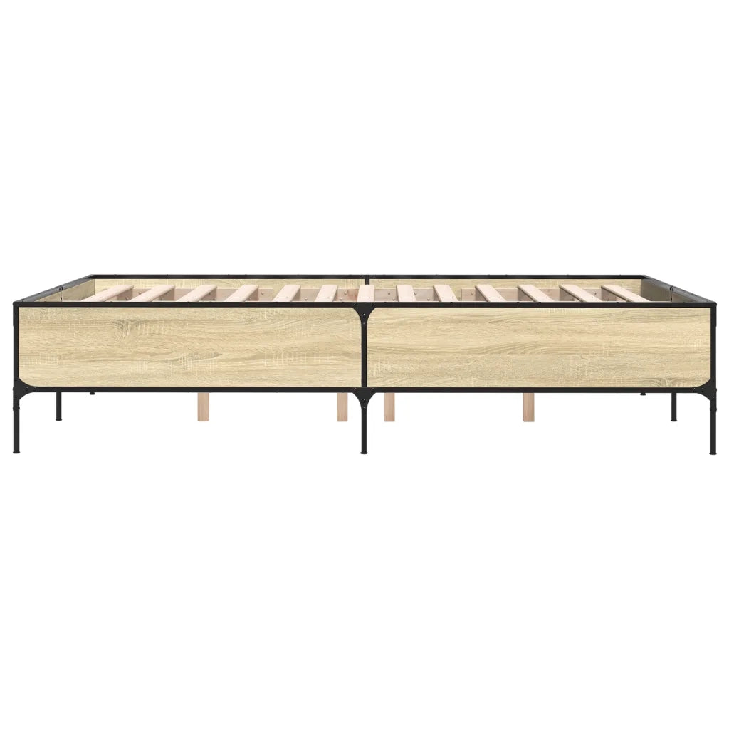 Letto matrimoniale | Letto per adulti | Giroletto Rovere Sonoma 140x190 cm in Legno Multistrato Metallo