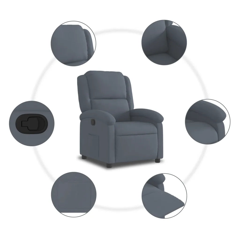 Poltrona | Sedia Relax Reclinabile Grigio Scuro in Velluto