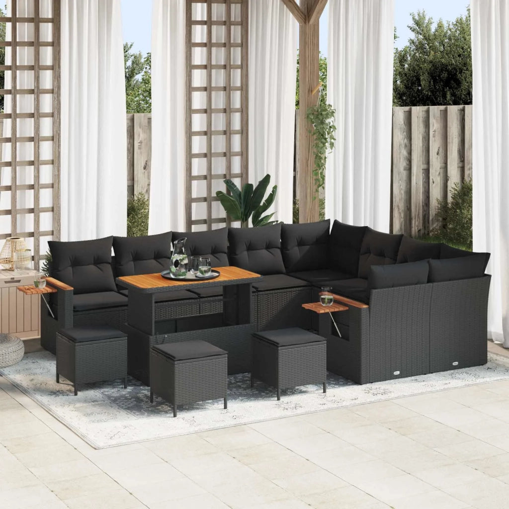 Set Divano da Giardino con cuscino 13 pcs Nero