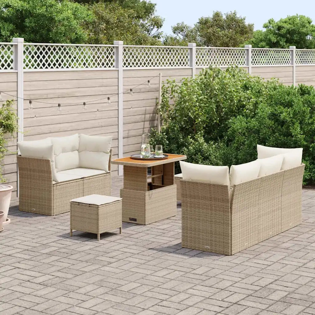 Set Divano da Giardino con cuscino 8 pcs beige e panna