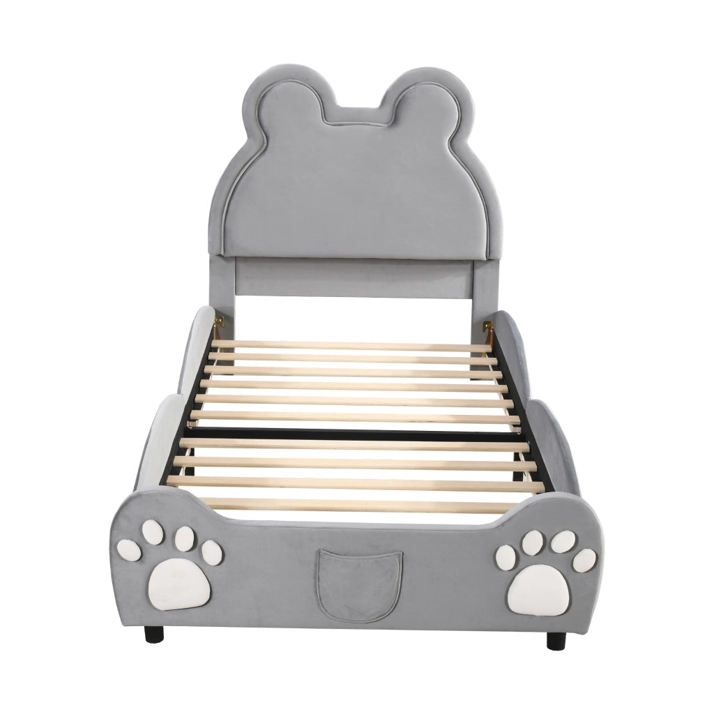 Letto imbottito per bambini a forma di orso, 90 x 200 cm, grigio