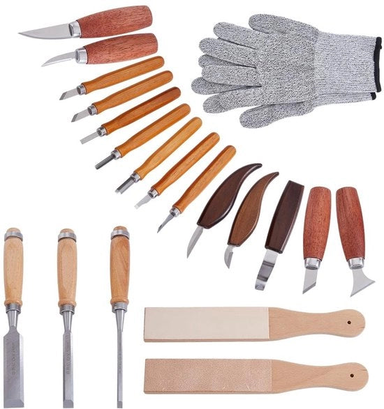 Kit di sega per legno con 7 pezzi di sega - 6 pezzi di utensili per dettagli - tavola di affilatura - manopole antiscivolo - guanti di sicurezza