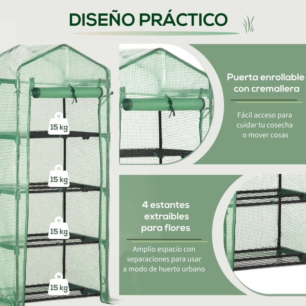 Serra da Giardino con 4 Ripiani ¨C Minimal ¨C Verde 70x50x160 cm