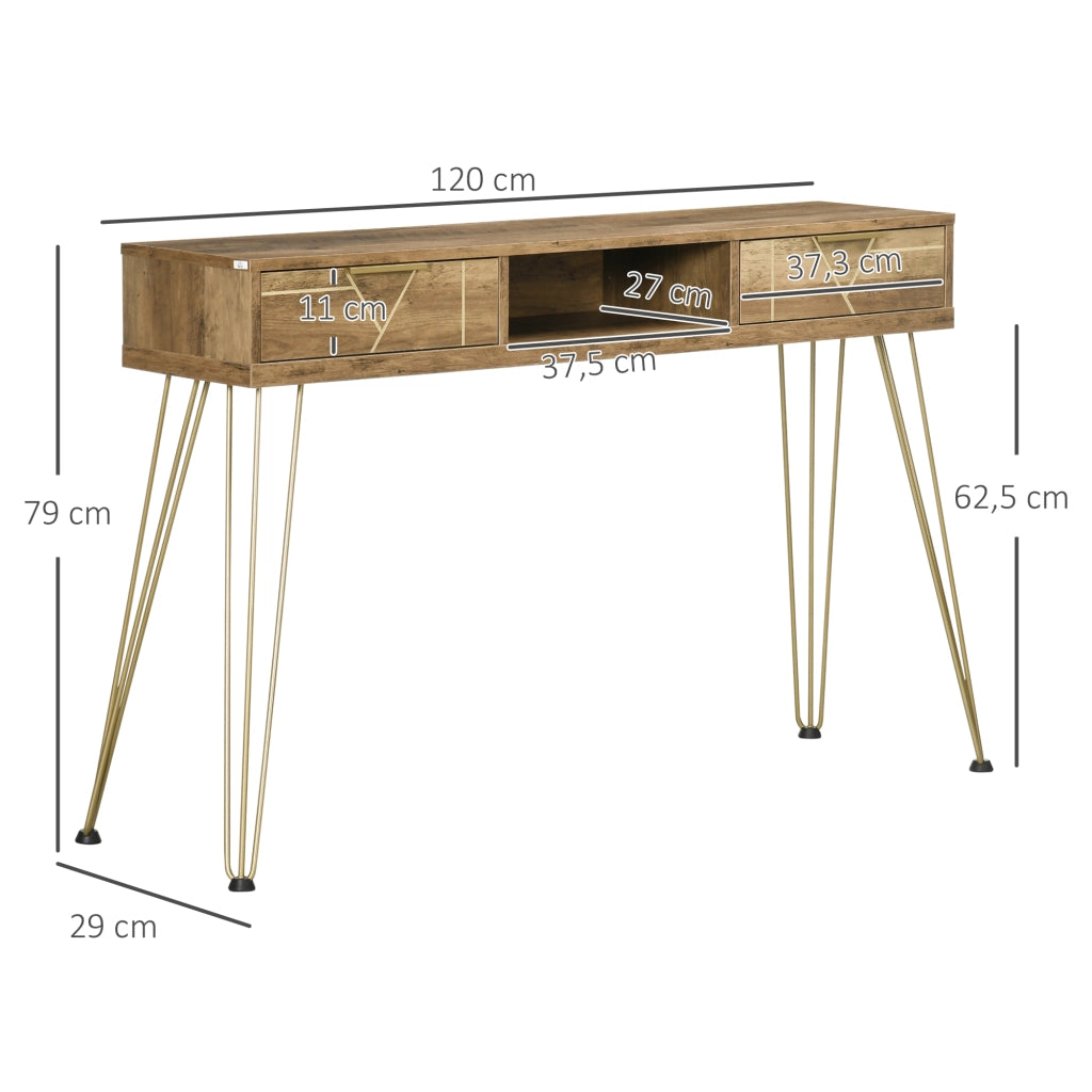 Consolle Ingresso con 2 Cassetti e Ripiano Aperto ¨C Minimal ¨C Legno e Bronce 120x29x79 cm