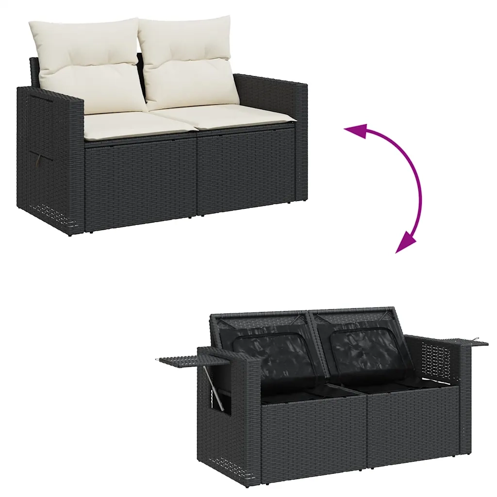 Set Divano da Giardino 6 pz con Cuscini Nero in Polyrattan 3327136