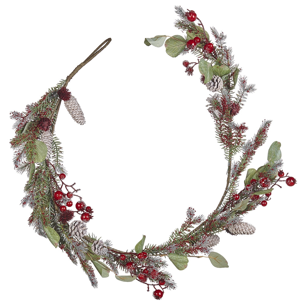 Festone di natale artificiale verde rosso materiale sintetico 150 cm con addobbi ramoscelli regolabili