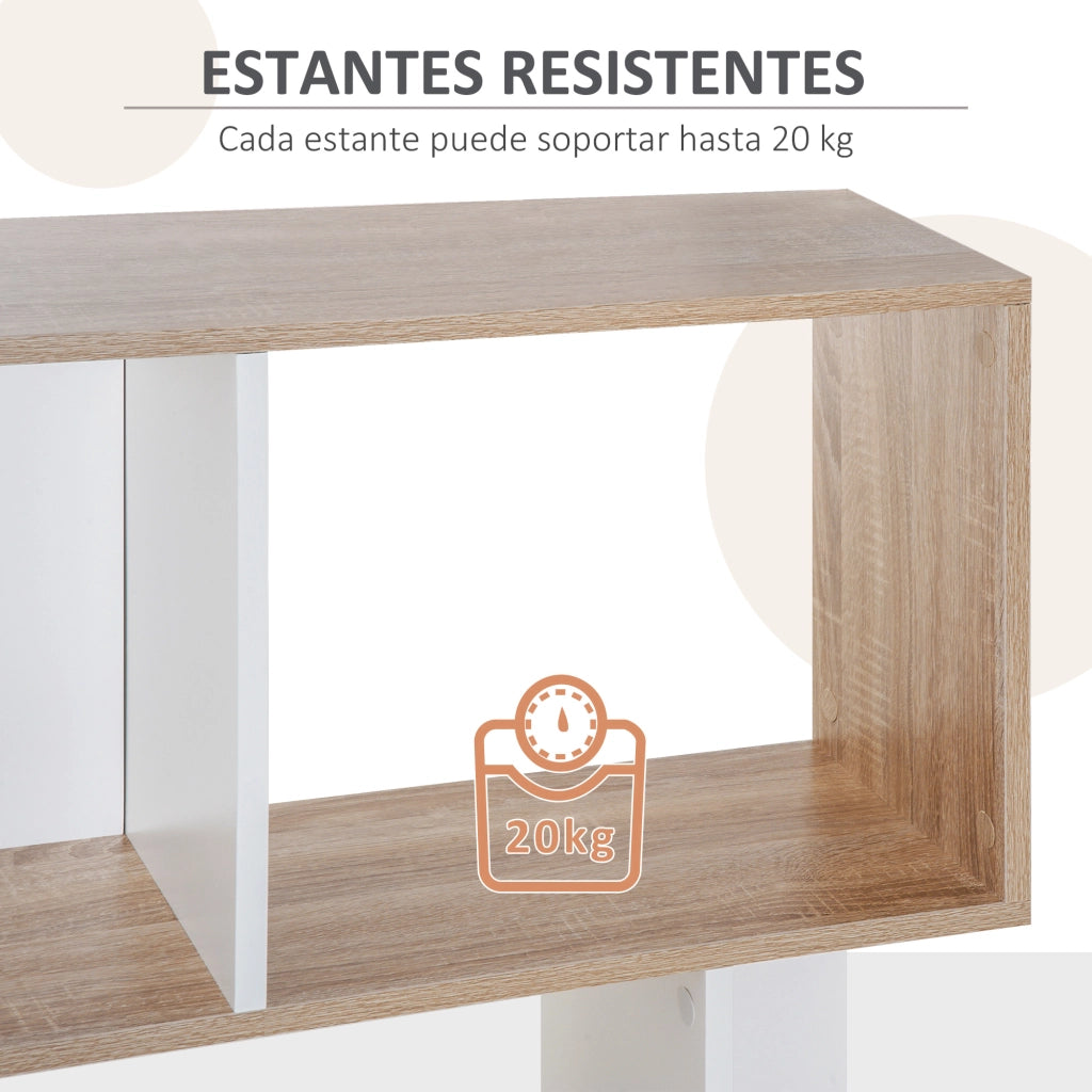 Libreria a S con 5 Ripiani ¨C Minimal ¨C Bianco e Legno 60x24x184,5cm