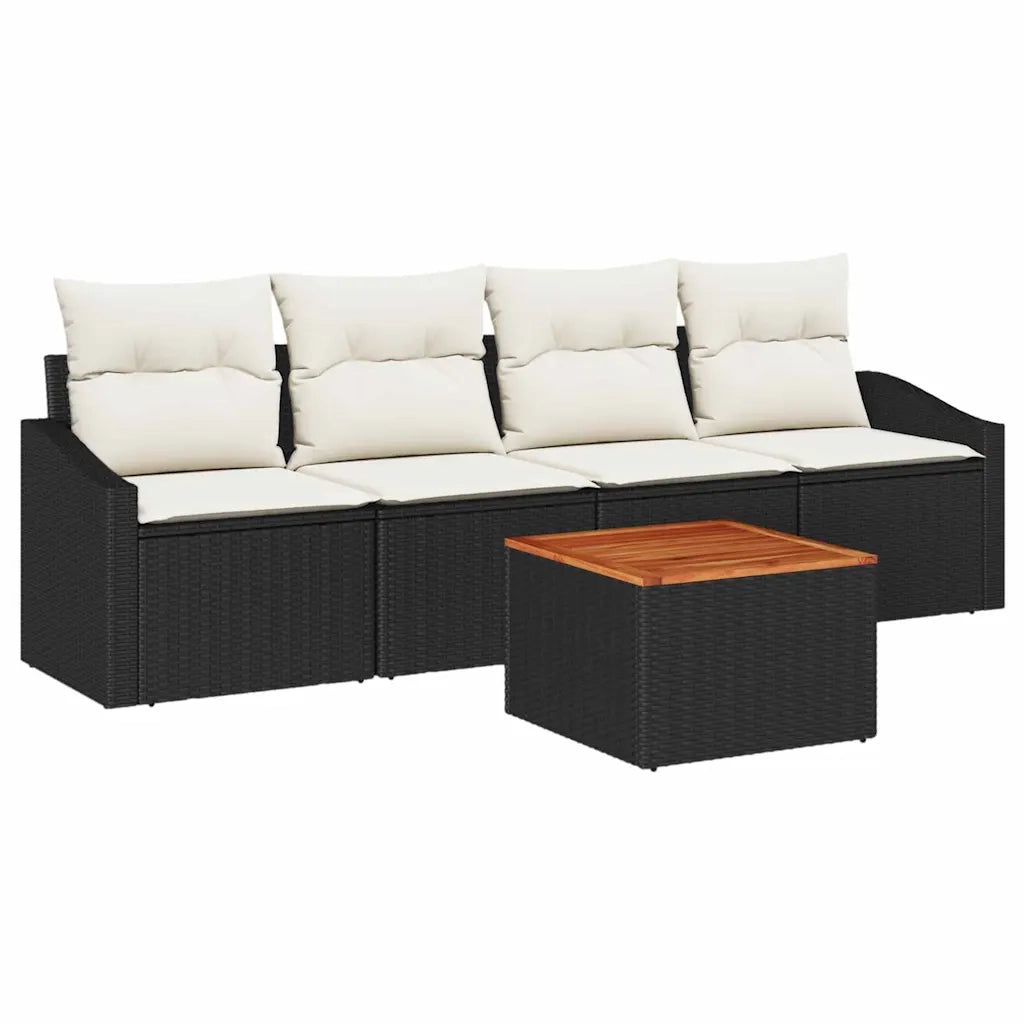 Set Divano da Giardino 5 pcs Nero e Crema polyrattan 3356430