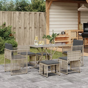 Set da Pranzo da Giardino 7 pz Cuscini Polyrattan Grigio Chiaro 369014