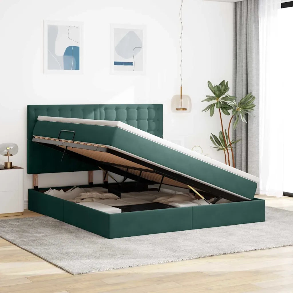 Letto con contenitore e LED Verde Scuro 180 x 200 cm Velluto