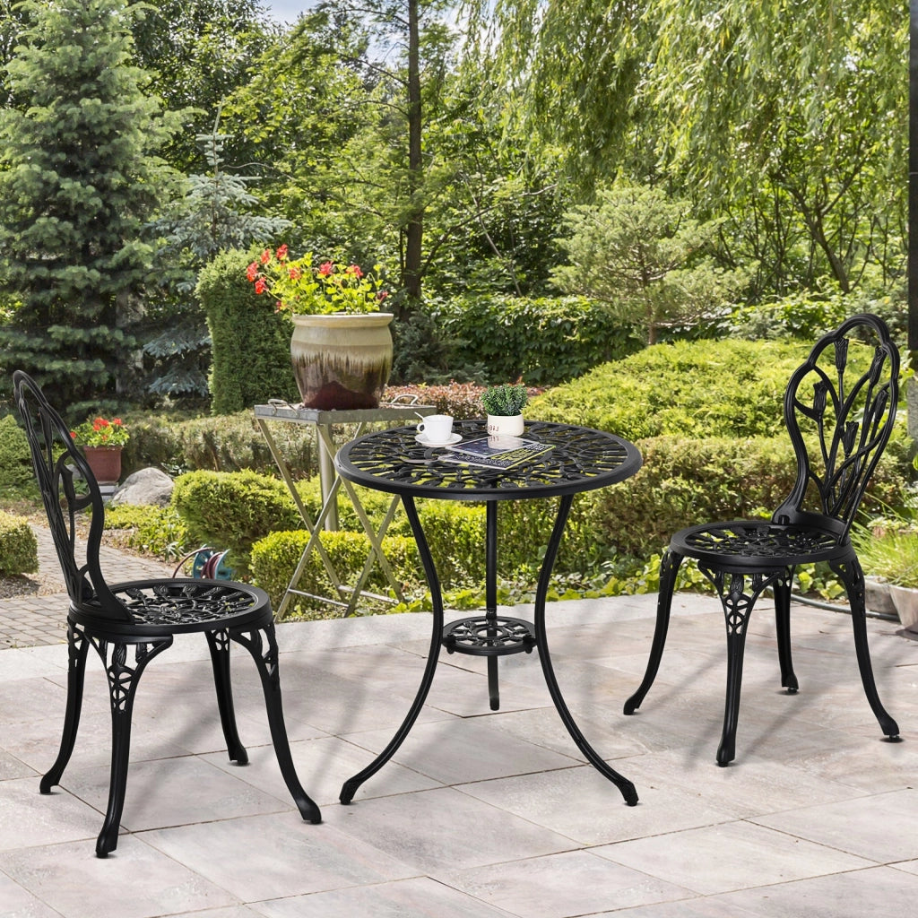Set Tavolino e 2 Sedie da Giardino in Alluminio Nero