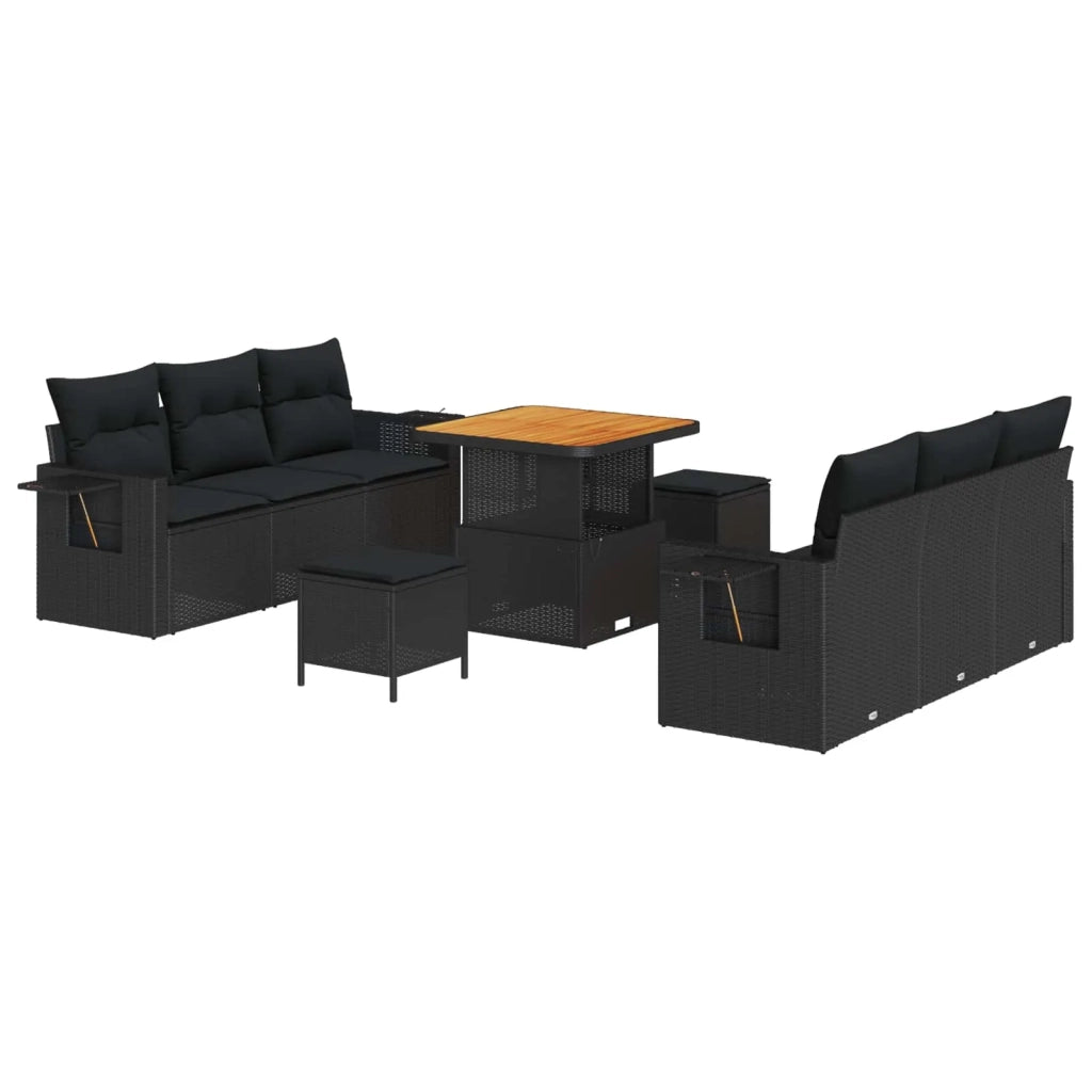 Set Divano da Giardino con cuscino 9 pcs Nero polyrattan 3361694