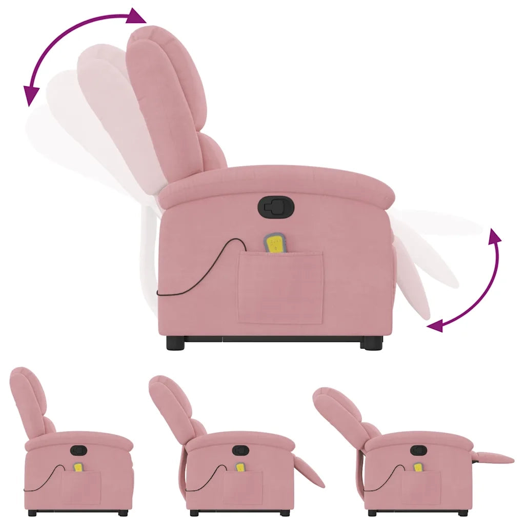 Poltrona Alzapersona Reclinabile Rosa in Velluto 3204315