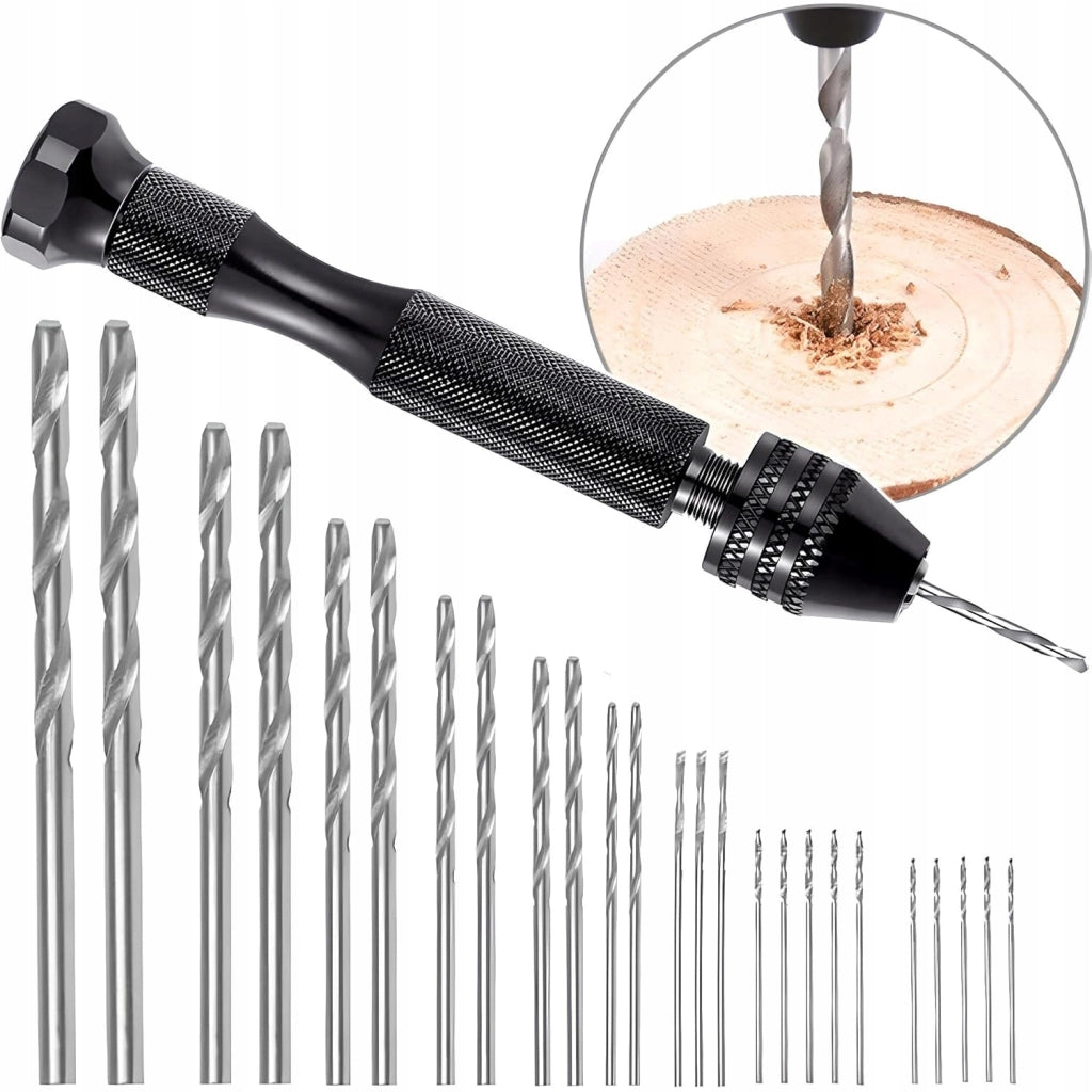 Mini Trapano Manuale Nero – Set 25 Punte 0,5-3mm | Precisione e Ergonomia | Per Legno e Plastica DIY
