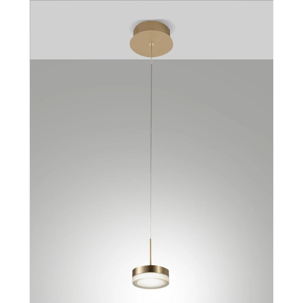 Dunk - Lampada a sospensione singola Ottone satinato di Fabas Luce - LED 8W dimmerabile, design moderno