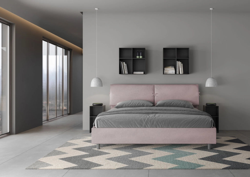BS COM Letto matrimoniale king size con rete imbottito 180x210 microfibra glicine
