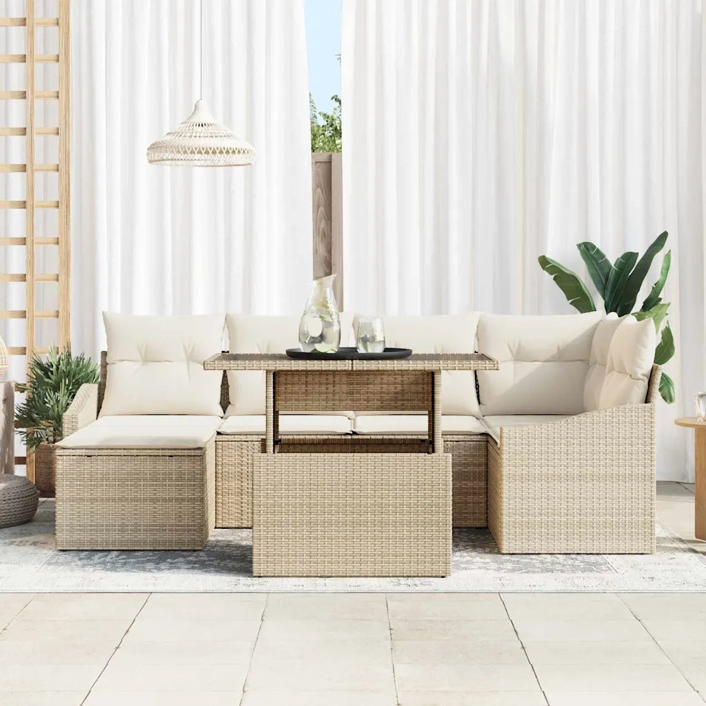 Set Divano da Giardino con cuscino 7 pcs beige e panna 3349037