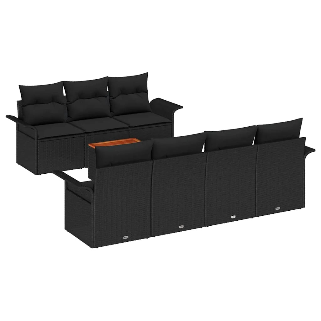 Set Divano da Giardino con cuscino 8 pcs Nero polyrattan 3347289