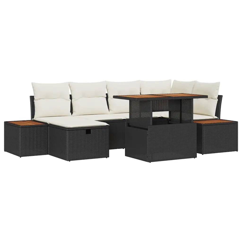 Set Divano da Giardino con cuscino 7 pcs Nero polyrattan