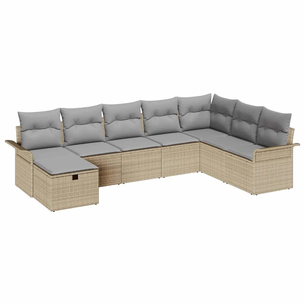 Set Divano da Giardino con cuscino 8 pcs Beige Poly Rattan