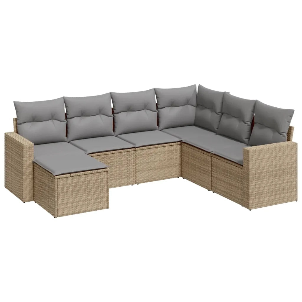Set Divani da Giardino 7 pz con Cuscini Beige in Polyrattan 3219289