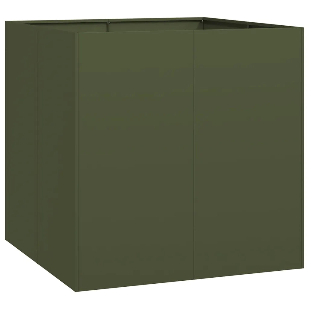 Fioriera-Vaso-Contenitore per Piante Verde Oliva 80x80x80 cm in Acciaio