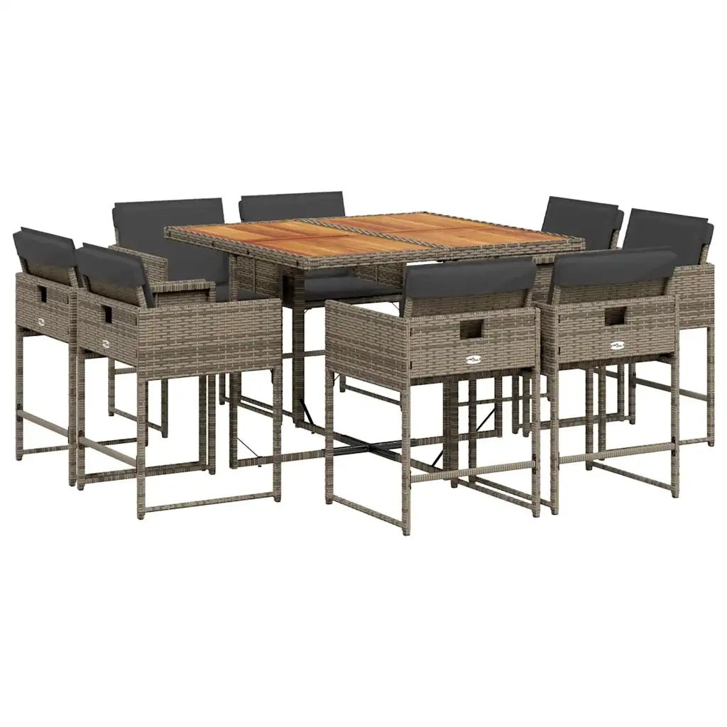 Set da Pranzo da Giardino 9 pz con Cuscini in Polyrattan Grigio 3211382