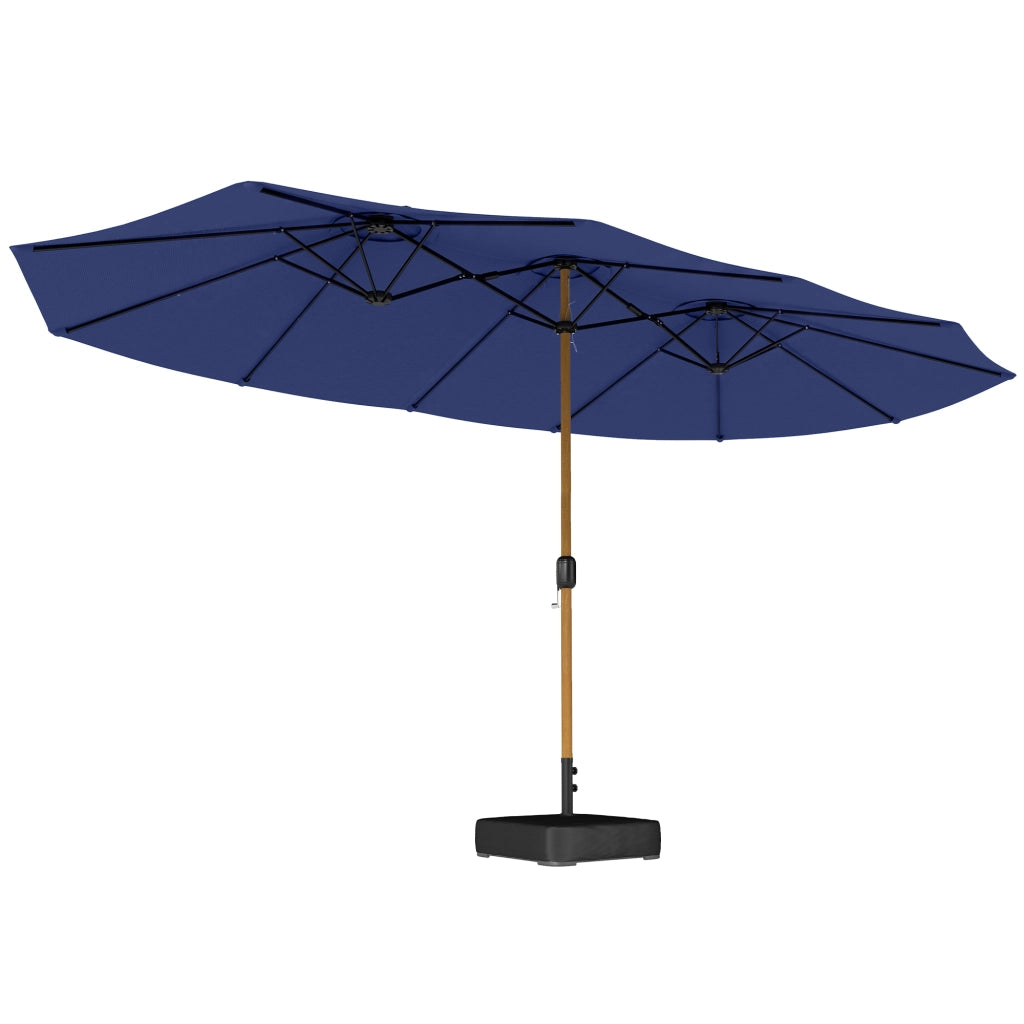 Ombrellone Doppio 467x281x238 cm a 12 Stecche con Manovella Base a Croce e Sacchi di Sabbia Blu Scuro