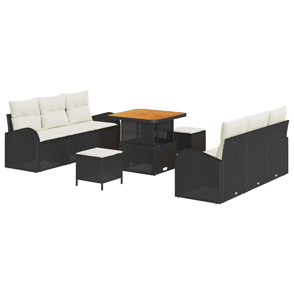 Set Divano da Giardino con cuscino 9 pcs Nero polyrattan