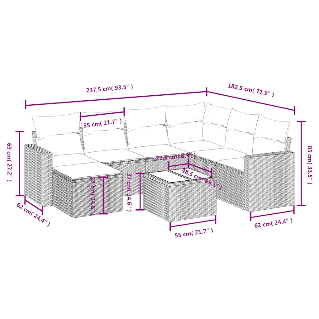 Set Divano da Giardino 8 pz con Cuscini Grigio in Polyrattan 3263536