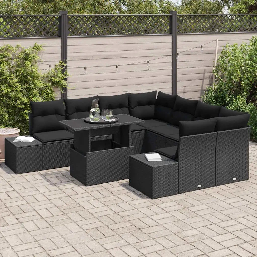 Set Divano da Giardino con cuscino con archiviazione 9 pcs Nero