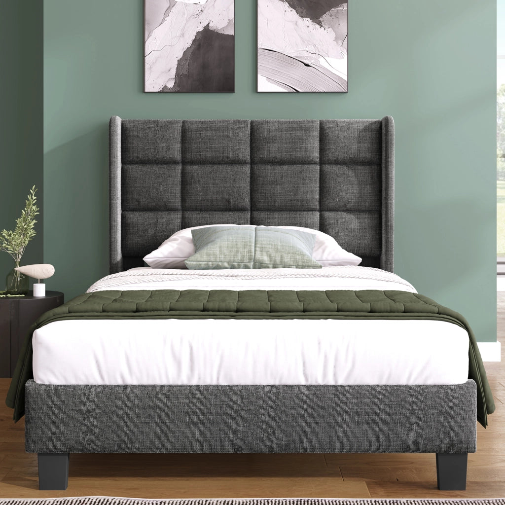 LETTO Imbottito 90x200 cm Lino Grigio con rete a doghe