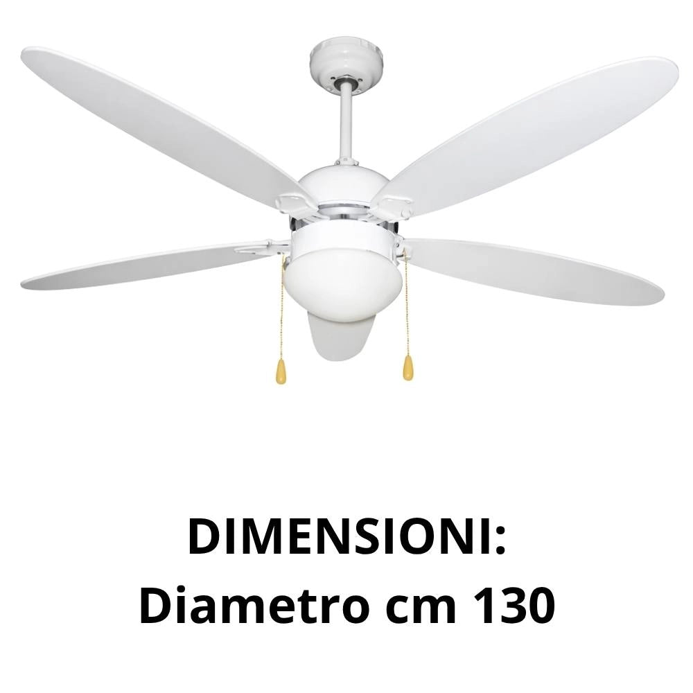 Ventilatore a soffitto di varie colorazioni con luce zephir 5 pale in legno, 3 velocità *** colore bianco, confezione 1